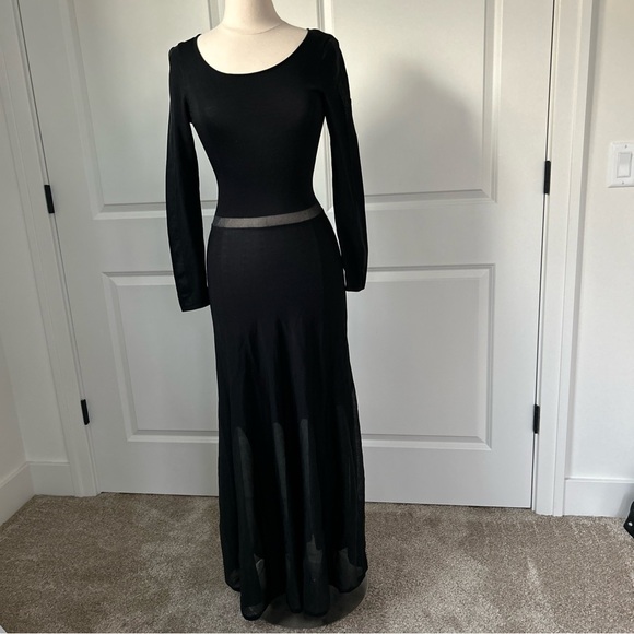 SANDRO Paris EU 36 US 4 Black Maxi Dress Sheer Godet Skirt Fit Flare Open Back - Picture 1 of 10